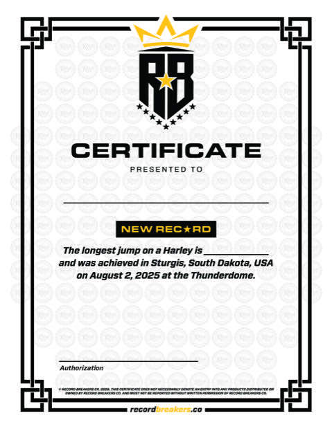 Official Record Breakers world-record certificate